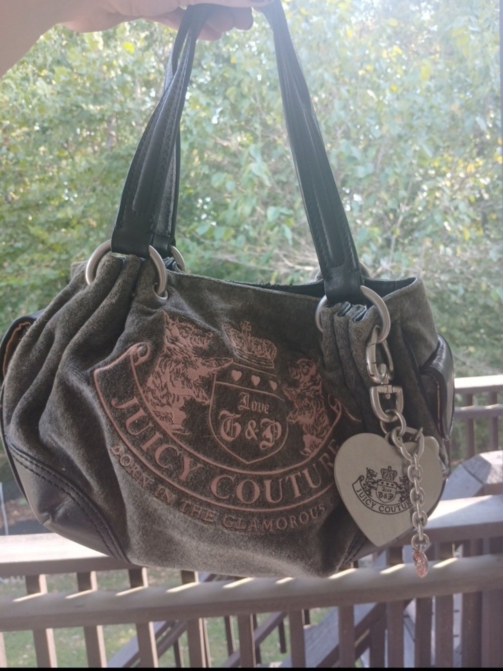 Juicy Couture GREY Logo Shoulder Bag with Heart Charm